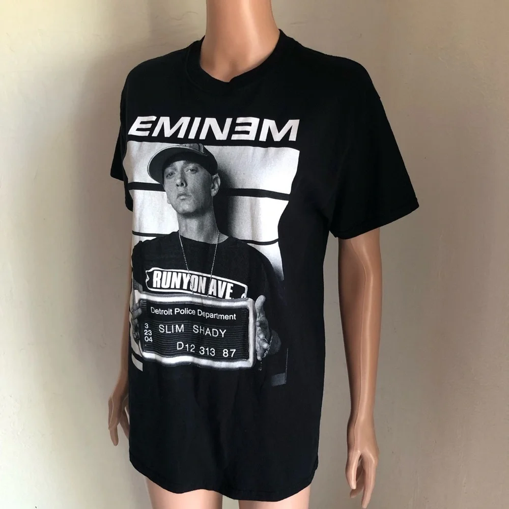 Bravado Black Cotton Vintage Y2K Graphic Tee EMINEM Slim Shady Mugshot Design